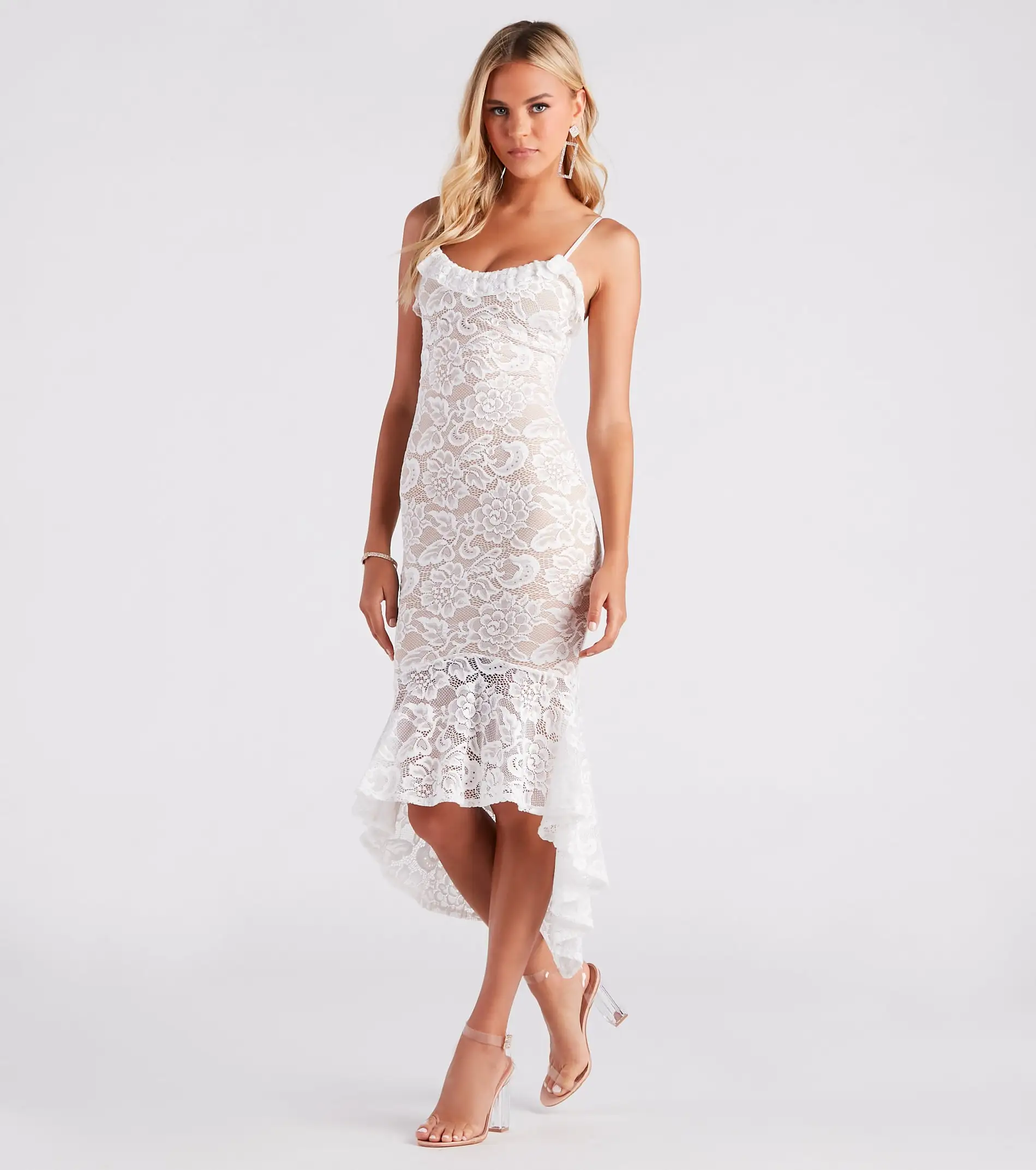 Windsor. Romance Alert Lace Ruffle High-Low Midi Dress 3 Windsor. Romance Alert Lace Ruffle High-Low Midi Dress