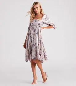 Windsor. Take In The Beauty Satin Floral Midi Dress