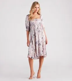 Windsor. Take In The Beauty Satin Floral Midi Dress -Formal Dresses Online Shop 05101 2321 3