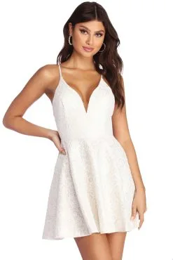 Windsor. Pearl Finish Lace Skater Dress
