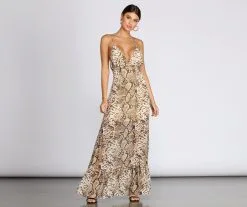 Windsor. Sleeveless Leopard Chiffon Maxi Dress