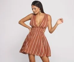 Windsor. Season Of Stripes Cutout Gauze Mini Dress