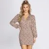 Windsor. Leopard Print Surplice Smocked Mini Dress