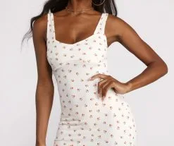 Windsor. Ribbed Knit Ditsy Floral Mini Dress -Formal Dresses Online Shop 05102 0439 3