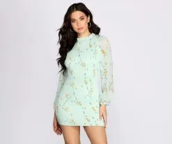 Windsor. Floral Chiffon Blouson Mini Dress