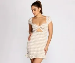 Windsor. Smocked Sweetheart Gingham Mini Dress