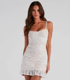 Windsor. Wrapped In Lace Ruched Mini Dress