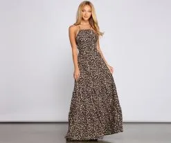 Windsor. Fiercely Stylish Lace-Up Leopard Maxi Dress