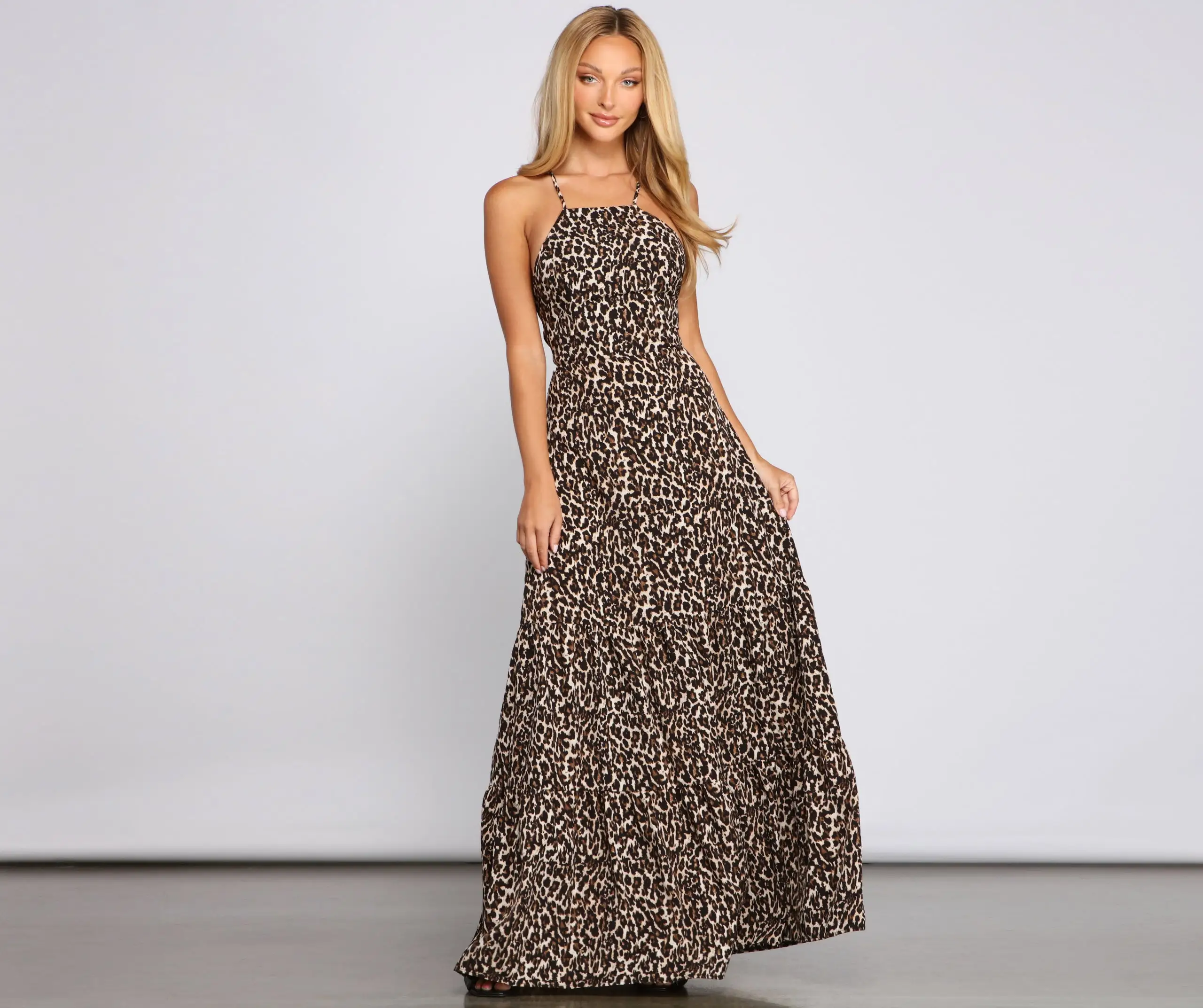 Windsor. Fiercely Stylish Lace-Up Leopard Maxi Dress 3 Windsor. Fiercely Stylish Lace-Up Leopard Maxi Dress