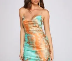 Windsor. Trendy In Tie-Dye Satin Mini Dress -Formal Dresses Online Shop 05102 1322 4