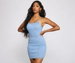 Windsor. Denim Dreams Lace-Up Mini Dress