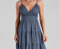 Windsor. Let It Flow Crochet V-Neck Skater Dress -Formal Dresses Online Shop 05102 4395 4