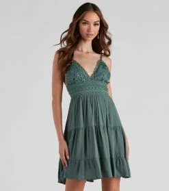 Windsor. Let It Flow Crochet V-Neck Skater Dress