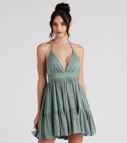 Windsor. Spring Breeze Linen Halter Skater Dress