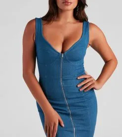 Windsor. The Cutest Denim V-Neck Mini Dress -Formal Dresses Online Shop 05102 4591 4