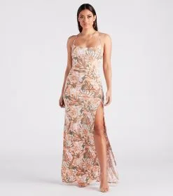 Windsor. Getaway Bound Tropical Cowl Neck Maxi Dress