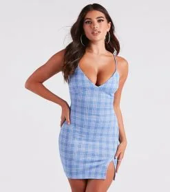 Windsor. Preppy Girl Plaid V-Neck Mini Dress