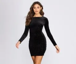Windsor. Long Sleeve Glitter Mini Dress