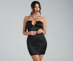 Windsor. Lavish Looks Satin Keyhole Mini Dress