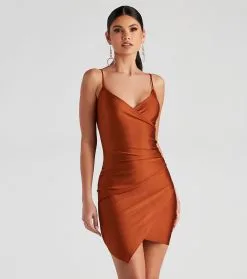 Windsor. Wrapped In Pleats Satin Mini Dress