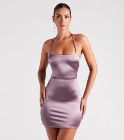 Windsor. Sultry Midnight Vibes Satin Bodycon Mini Dress