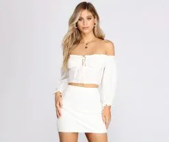 Windsor. Love Affair Textured Off Shoulder Crop Top