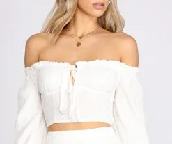 Windsor. Love Affair Textured Off Shoulder Crop Top -Formal Dresses Online Shop 06001 2482 3