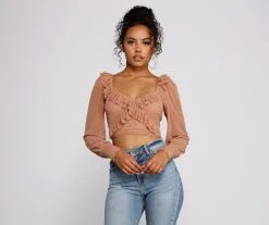 Windsor. Flirty Flair Ruffle Detail Crop Top