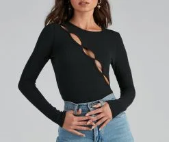 Windsor. Chic Keyhole Cutout Long Sleeve Bodysuit -Formal Dresses Online Shop 06001 3783 3