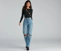 Windsor. Chic Keyhole Cutout Long Sleeve Bodysuit -Formal Dresses Online Shop 06001 3783 4