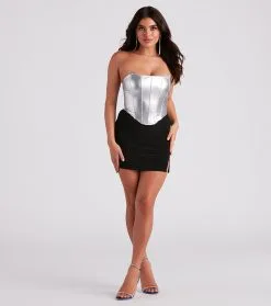 Windsor. Girl On The Town Faux Leather Corset Top