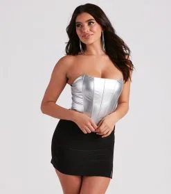 Windsor. Girl On The Town Faux Leather Corset Top -Formal Dresses Online Shop 06001 4712 3