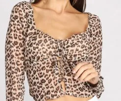 Windsor. Leopard Print Chiffon Lace-Up Milkmaid Blouse