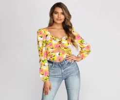 Windsor. Flashy Florals Cut Out Crop Top
