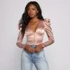 Windsor. Chic Satin Puff Shoulder Corset Top