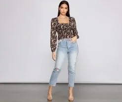 Windsor. Floral Charm Smocked Long Sleeve Top -Formal Dresses Online Shop 06003 1066 5