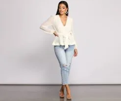 Windsor. Tie Front Chiffon Peplum Top -Formal Dresses Online Shop 06003 1069 3