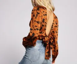 Windsor. Satin Leopard Print Open Back Top