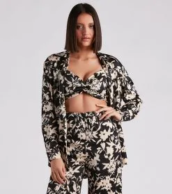 Windsor. Major Muse Floral Satin Button-Down Top