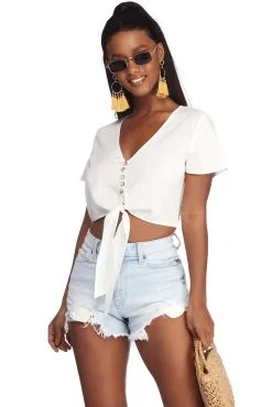 Windsor. They'll Be Linen Up Crop Top