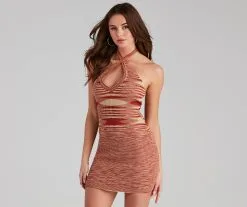 Windsor. Stylish Stunner Striped Halter Short Dress