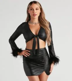 Windsor. Edgy Demure Marabou Trim Top
