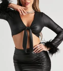 Windsor. Edgy Demure Marabou Trim Top -Formal Dresses Online Shop 06202 0330 4