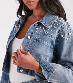Windsor. Trendy Glam Vibe Pearl Denim Jacket -Formal Dresses Online Shop 06203 0507 4