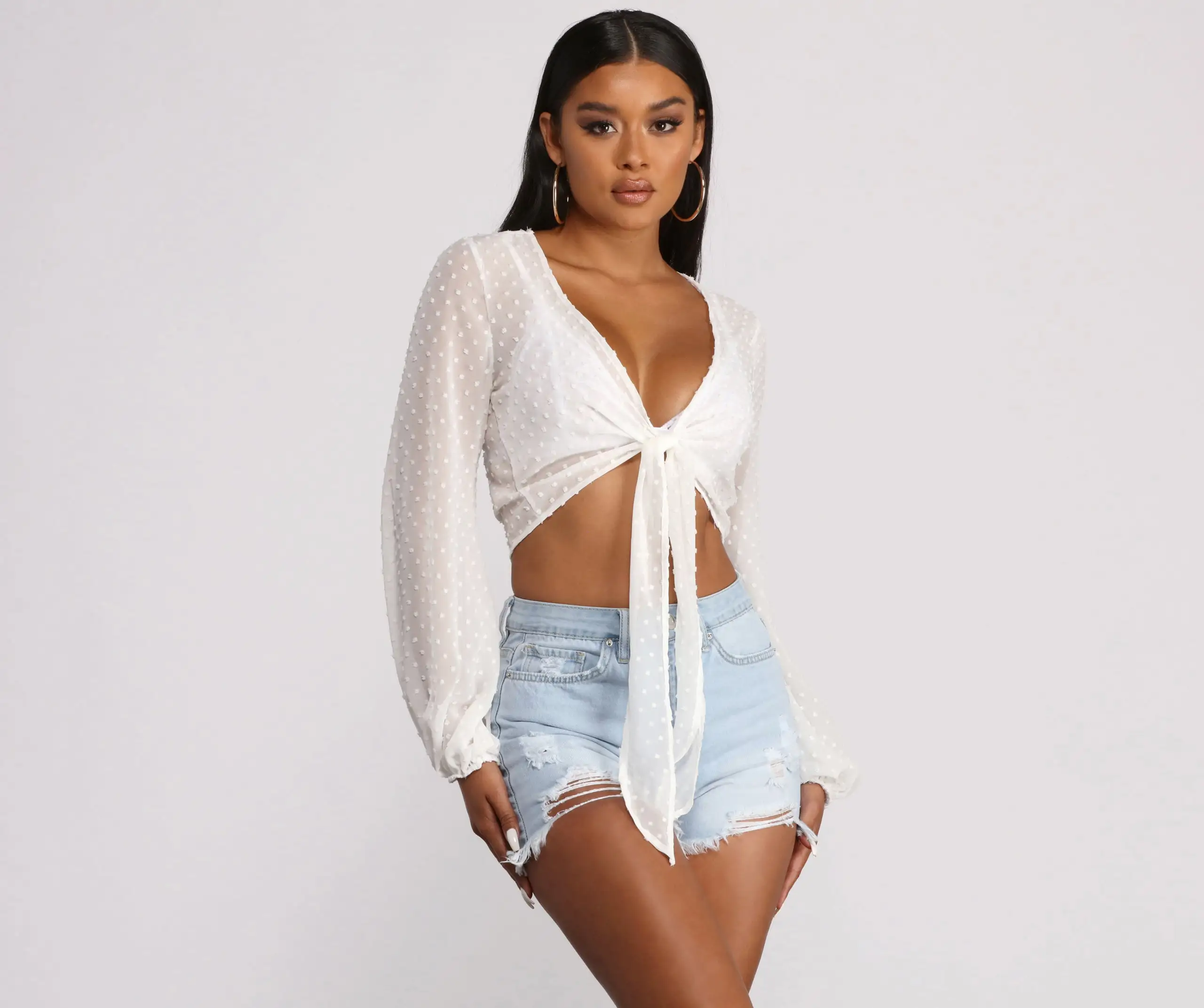 Windsor. Polka Dot Woven Tie Front Top 3 Windsor. Polka Dot Woven Tie Front Top