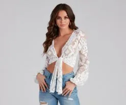Windsor. Vintage Glam Burnout Tie Front Top