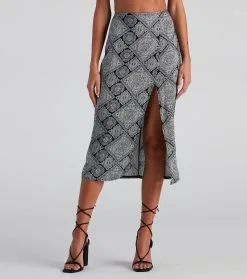 Windsor. Challis Boho Slit Midi Skirt