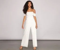 Windsor. Vacay Bound Off The Shoulder Smocked Jumpsuit
