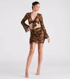 Windsor. Greek Key On Fleek Mesh Ruche Mini Skirt