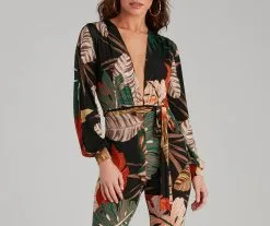 Windsor. Island Getaway Plunge Neck Tropical Jumpsuit -Formal Dresses Online Shop 06502 0848 3